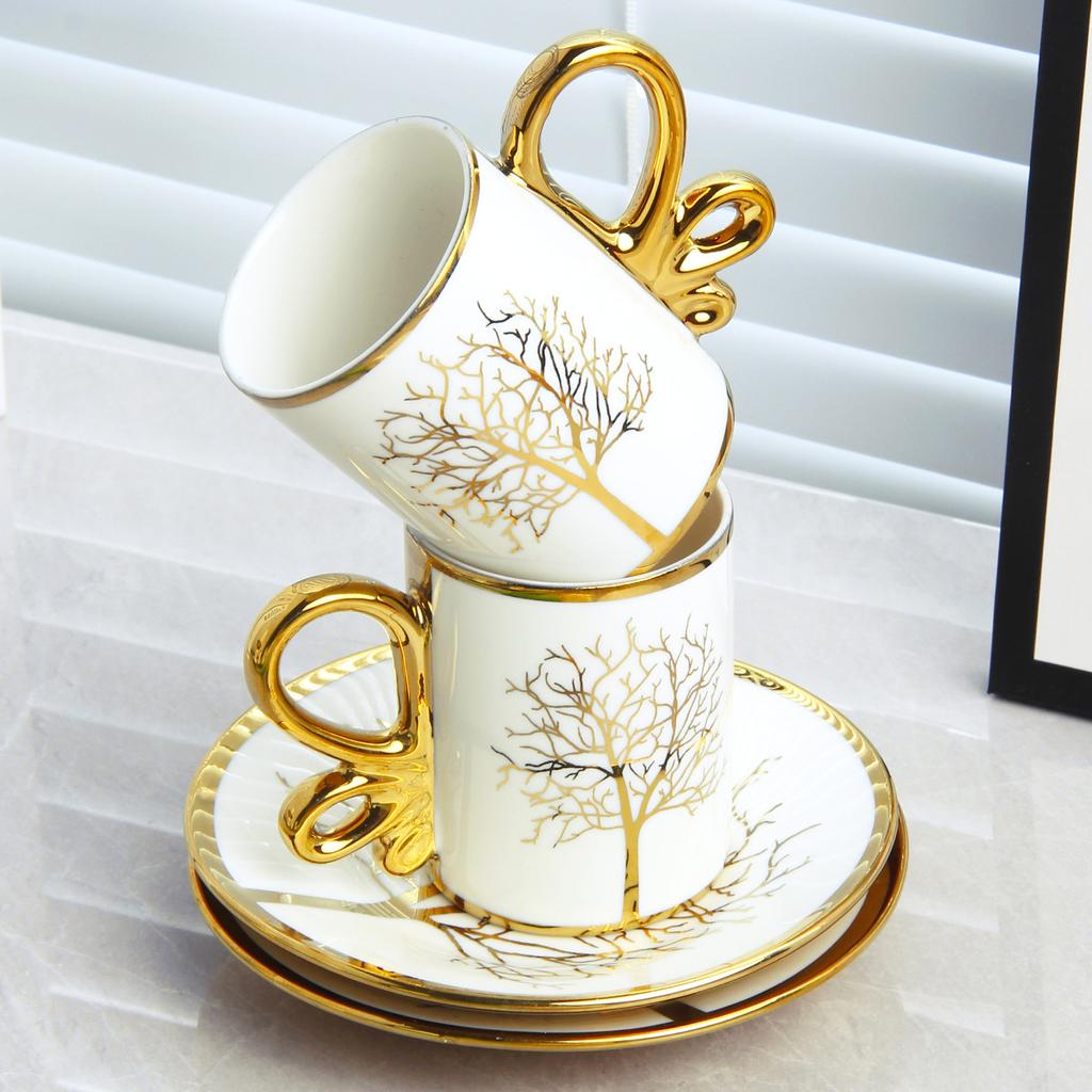 Sada 6 šálků a 6 talířků, evropská lehká luxusní keramická kávová souprava, britský vynikající šálek a podšálek pro odpolední čaj