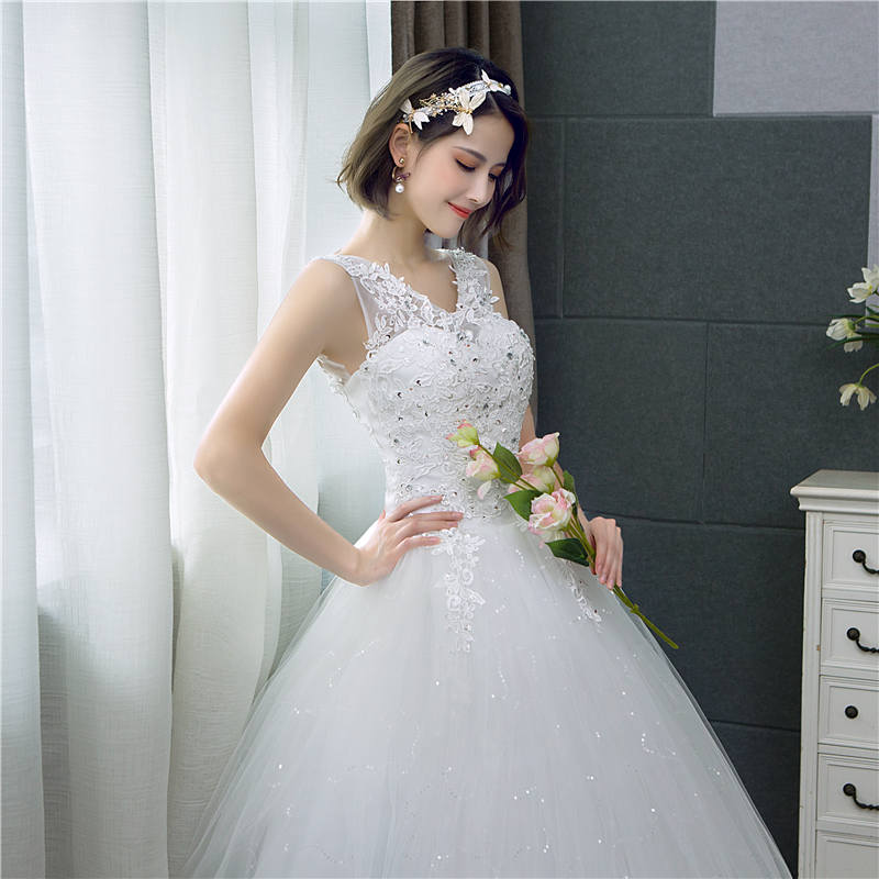 V-neck Wedding Dresses Simple Off White Sequined Wedding Gown