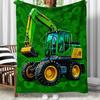 Green Excavator Construction Vehicle Cartoon Design Blanket Flannel Throw Blanket Kids Bedroom Decor Engineering Toy Fans Gift