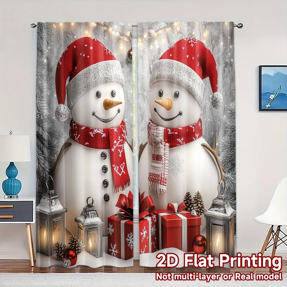 2pcs,Curtains Cute Snowmen Christmas Gifts_d (3) Chic Minimalist Curtains Durable 100% Polyester Fabric Curtains Festive Ldeal