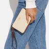 New COACH Double Zip Wallet Glossy Pebbled Leather Clutch Wrist Bag Small Size Women's Ivory White 91622-IMUOF