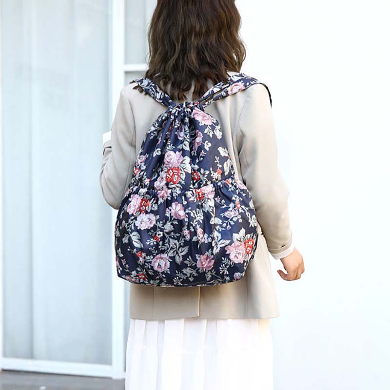 WTEMPO Printed Beach Casual Nylon Drawstring Backpacks Women's Four Seasons Outdoor Sports Bags Mommy Bags Large Capacity Lightweight Travel Backpacks