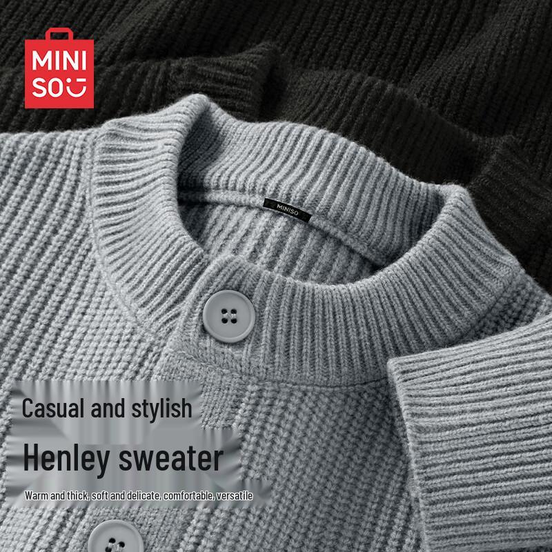 

MINISO Men s Premium Henley Neck Knit Sweater XL