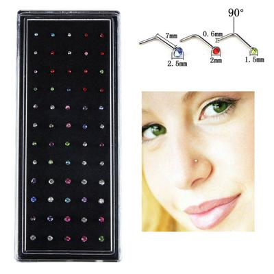 60 Teile/satz Unisex Gebogene Zirkonia Edelstahl Nase Stud Piercing Schmuck