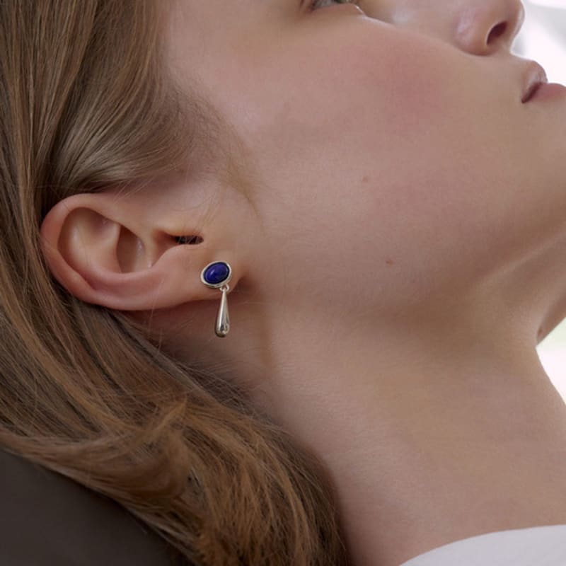 ovbeige [VEI] 925silver DROP BAR STONE EARRINGS _LAPIS LAZULI