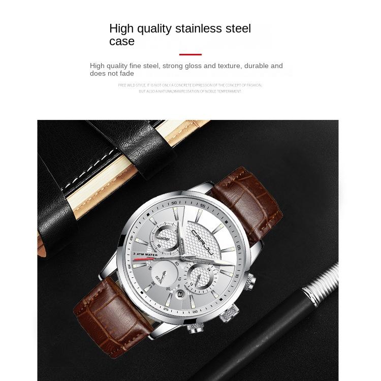 CRRJU-2212L Reloj cronógrafo de seis pines con cinturón Reloj de moda para hombres Reloj de negocios para hombres