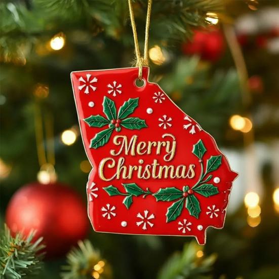 State Pride Christmas Ornaments Acrylic State Shaped Xmas Tree Hanging Decoration for Holiday Home