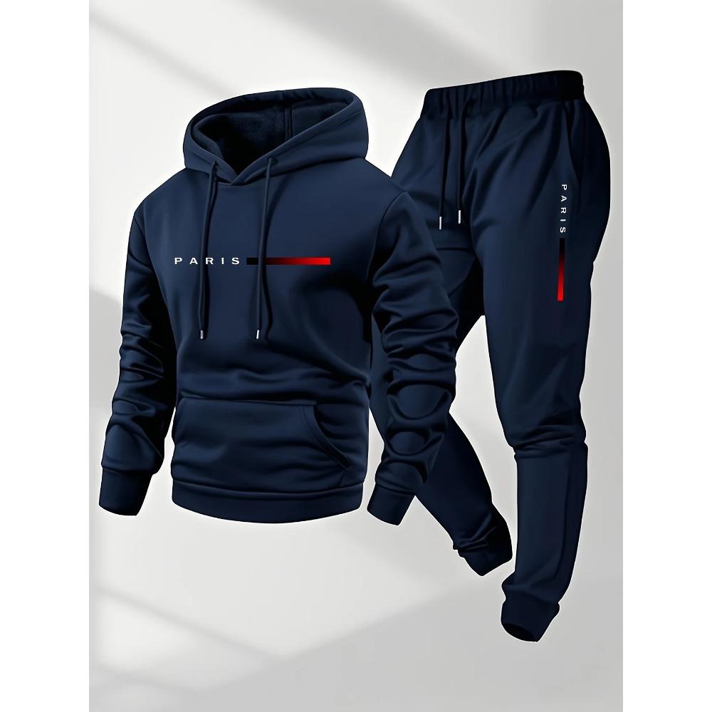Sportbekleidungs-Set mit Buchstabenaufdruck für Herren, Kapuzenpullover und lange Hosen, warmes Anzugset für Frühling, Herbst und Winter