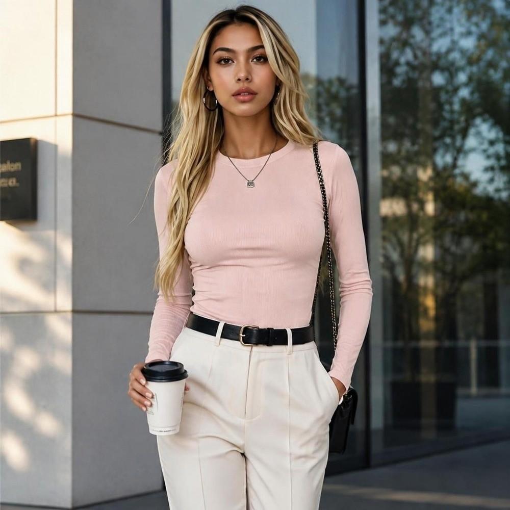 Fitted Autumn Winter Tee Top Slim Fit Base Layer Shirt Crop Top Long Sleeve T-Shirt  Women
