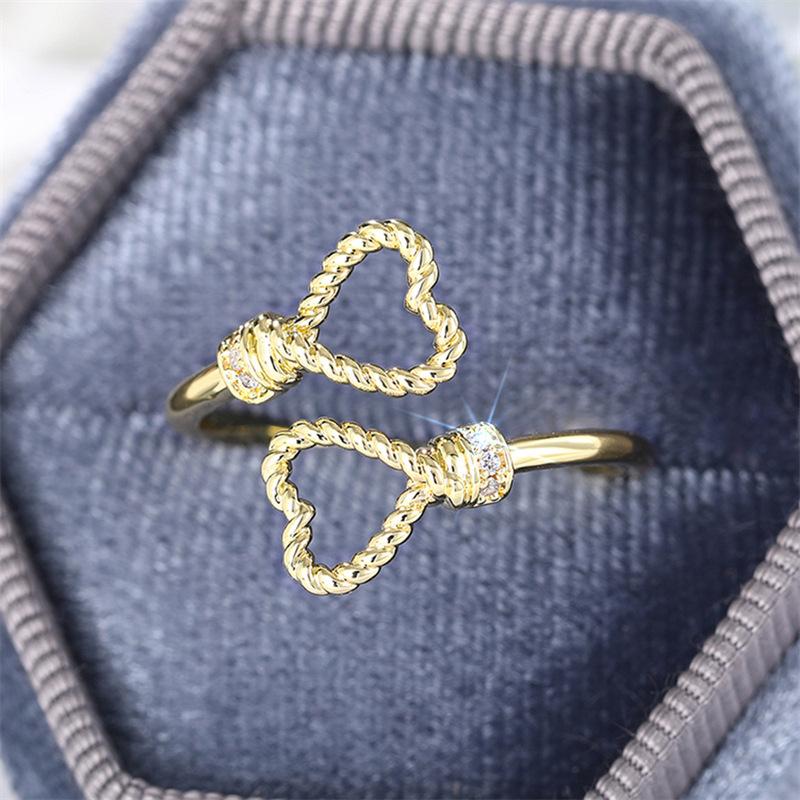 1Pc Heart-shaped Simple Ring, Adjustable Opening, Hemp Rope Ring, Peach Heart-shaped Accessories