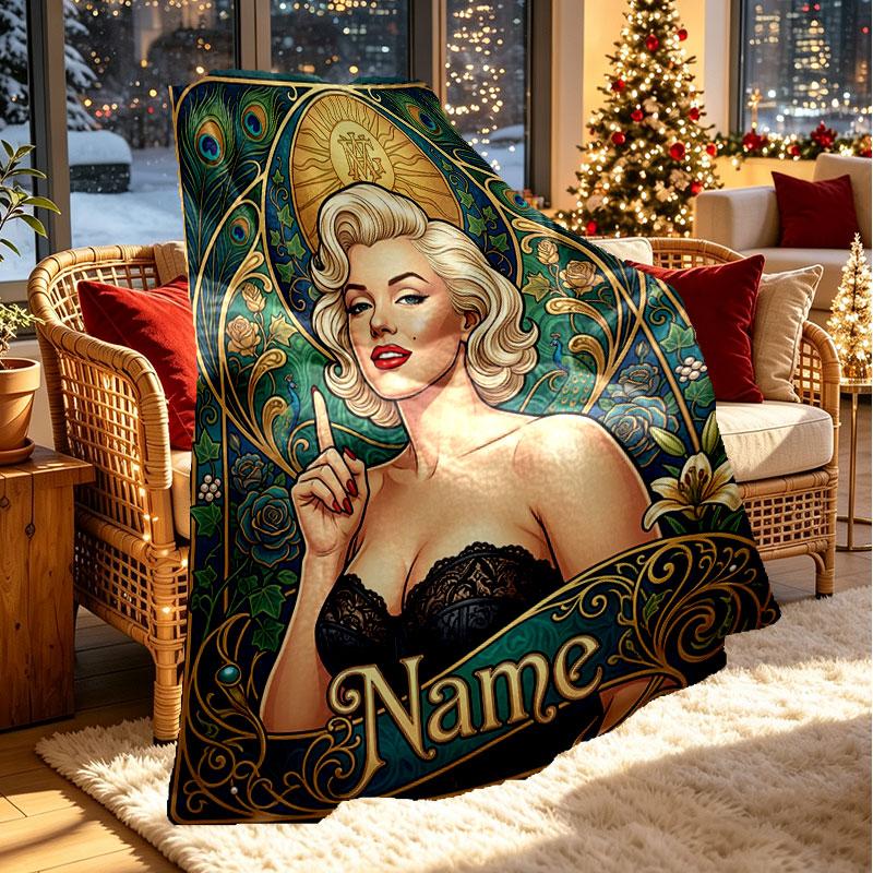 Custom Name Personalized Marilyn Monroe Print Blanket, Home Decor, Bedroom, Sofa, Camping, Couch, Gifts for Birthday Christmas