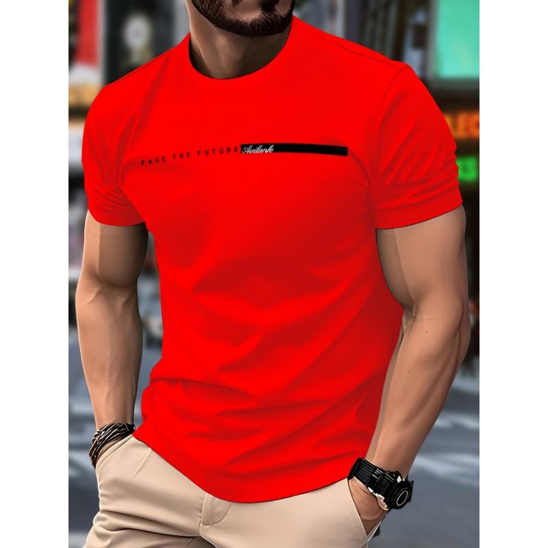 Men's stylish casual T-shirt - 100% polyester, crew neck, short sleeves