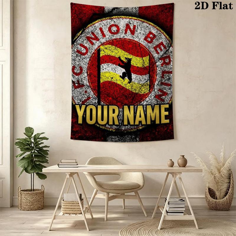 Custom Name FC Union Berlin Wall Tapestry Aesthetic Wall Hanging Printed Fabric Blanket Decorative Tapestries for Bedroom Living Room Home Decor