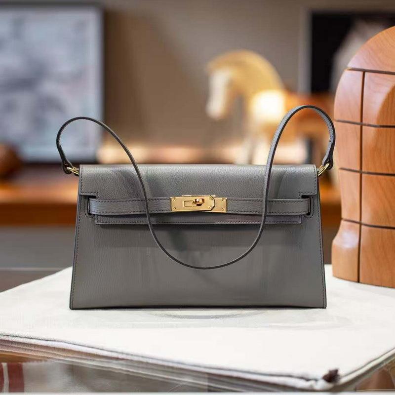New Leather Women's Bag Goat Pattern Leather Vertical Open Pattern Erin One Shoulder Armpit Bag Long Clutch