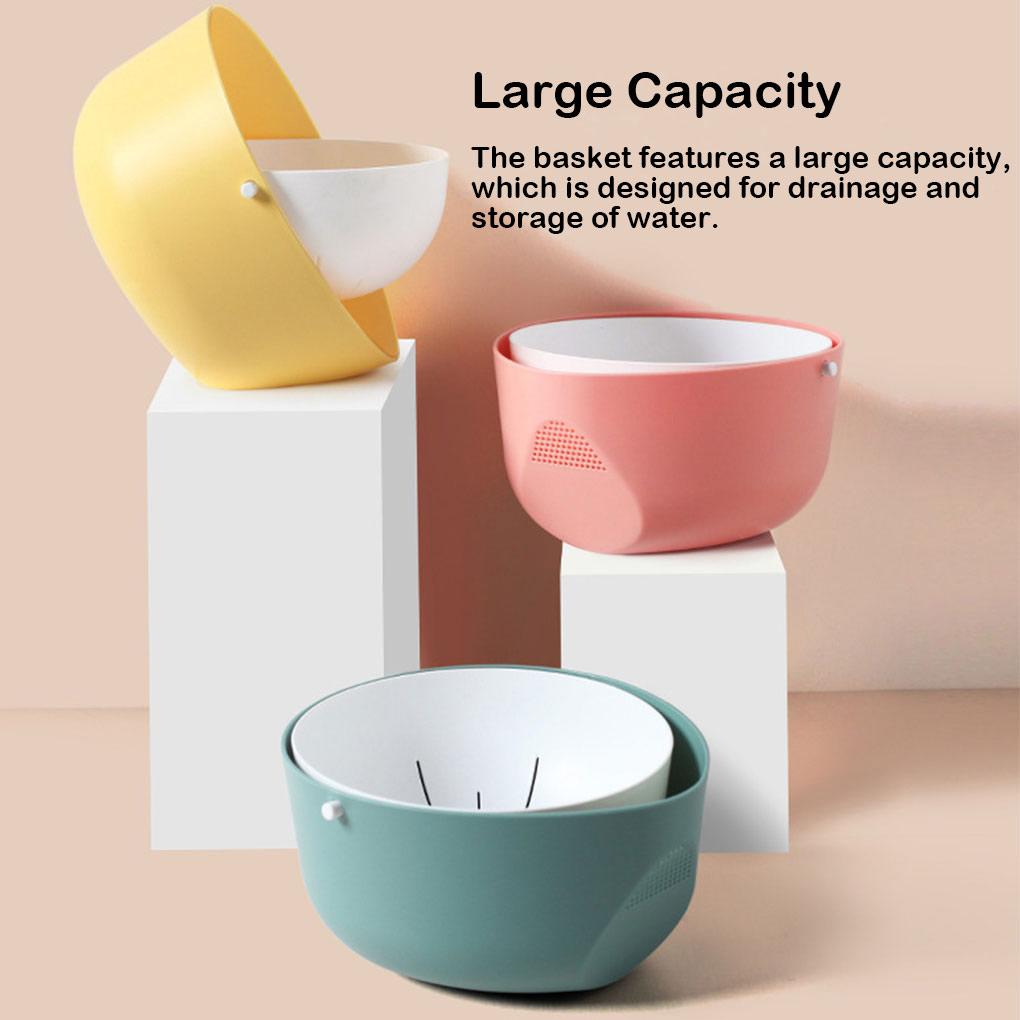 Kitchen Double Layer Drain Basket Rotatable Rice Washing Storage Fruits Sink Cleaning Colander Filter Drainer Gadgets