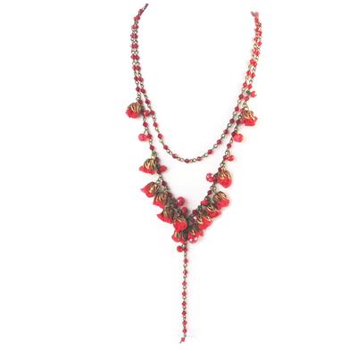 [P0787] - Artisanal Necklace 'Les Antoinettes' Red (handmade)
