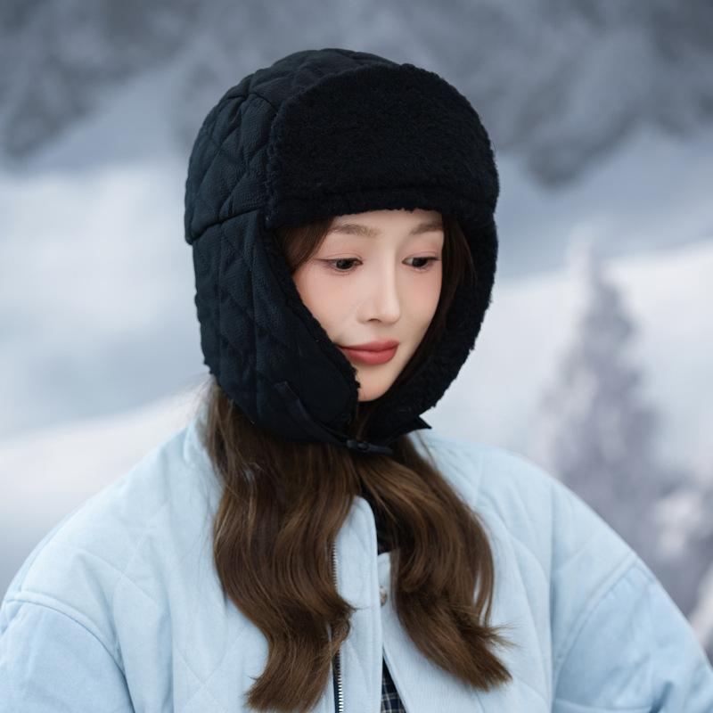 Autumn and Winter Hats for Women  Big Head Circumference Thickened Warm Windproof Lei Feng Hat Fashionable and Versatile Ear Protection Hat