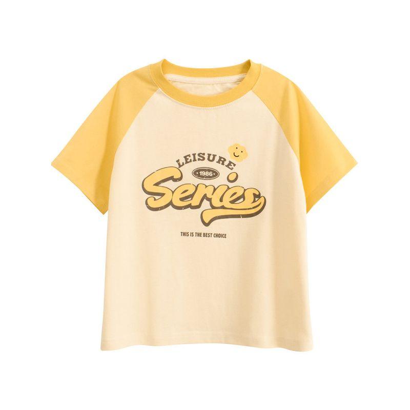 Children's Brand Raglan Sleeve Short-Sleeve T-Shirt 2026 Summer New Color-Blocking Printed Top for Boys and Girls Trendy Kids' Fashion
