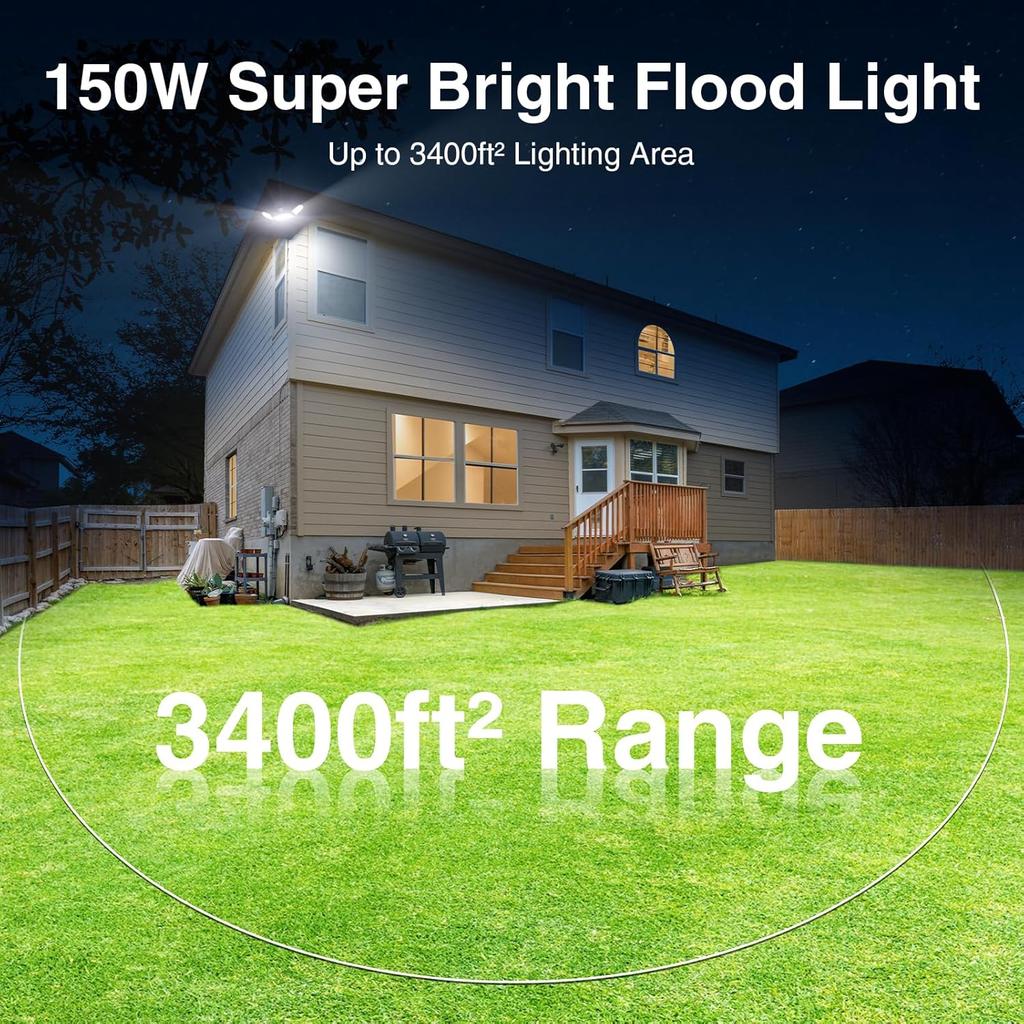 150W Motion Sensor Lights Outdoor for Outside, 15000LM LED Flood Lights Outdoor Wired Dusk to Dawn, Exterior Security Floodlight Fixture Waterproof