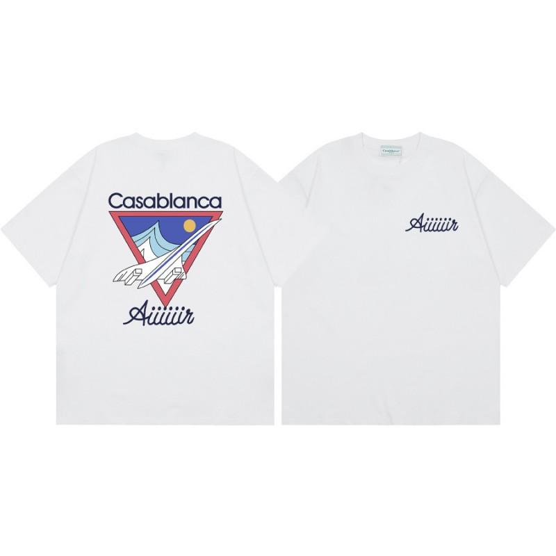 T-shirt Imprimé Casablanca Hommes Femmes Coupe Ample Manches Courtes Haut Décontracté