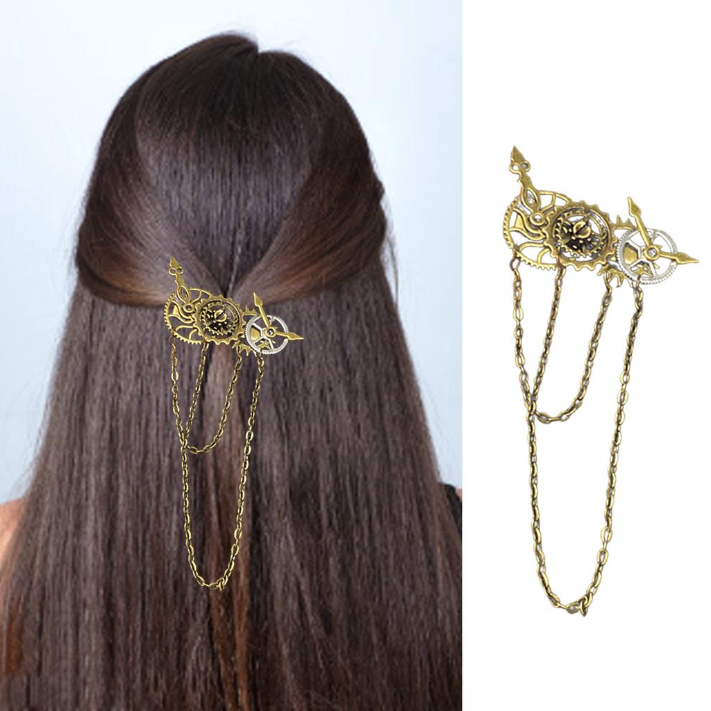 Vintage Steampunk Hair Clip Punk Gothic Headwear Hairpins Barrettes Hair Accessories Tassels Chain Hairpin