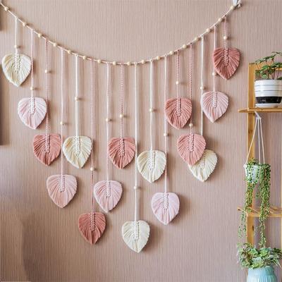 Boho Home Decoration, Macrame Tapestry Macrame Leaf Feather Wall Hanging Decor for Living Room Bedroom, Boho Wall Art Home Decor