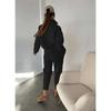 Spring and Autumn Women's Fashion Button Up Collar Hoodie Loose Pants, Hoodie Set