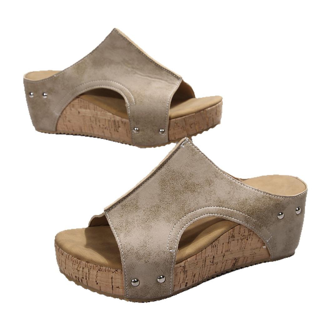 Slope Heel Cool Slippers New Fish Mouth Thick Sole Heightening Side Empty Sandals