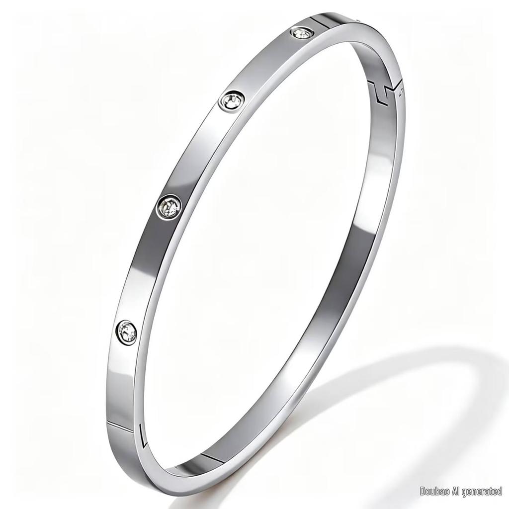 Stylish Ten Diamond Titanium Steel Couple Bracelets with Zirconia - Non-Fading, Trendy, Bestseller.
