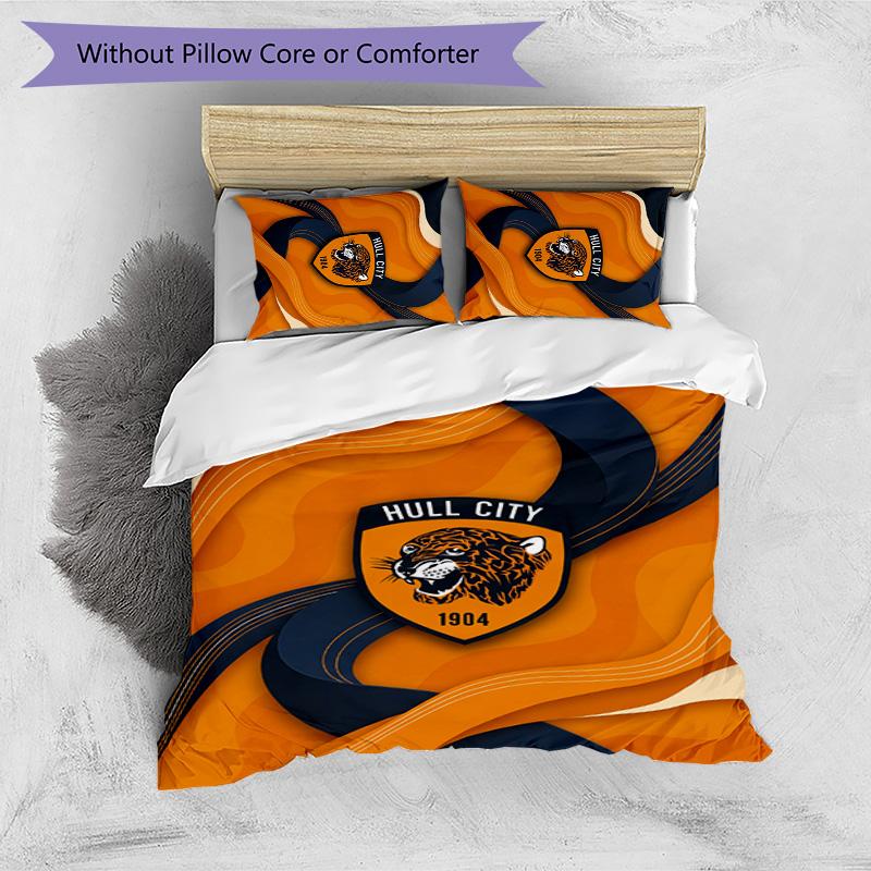 Set Lenzuola Stampato Hull City Football 3 Pezzi, Comodo Set Copripiumino per Camera da Letto Amico della Pelle