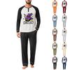 Men's Casual Raglan Sleeve Pajama Set with Halloween Letter Print - Loose Fit Sleepwear for Comfortable Nights