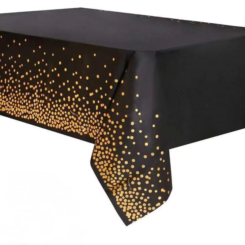 

1pc Black Gold Tablecloth Disposable Waterproof Table Cover for Birthday Graduation for Party Supplies Household Items