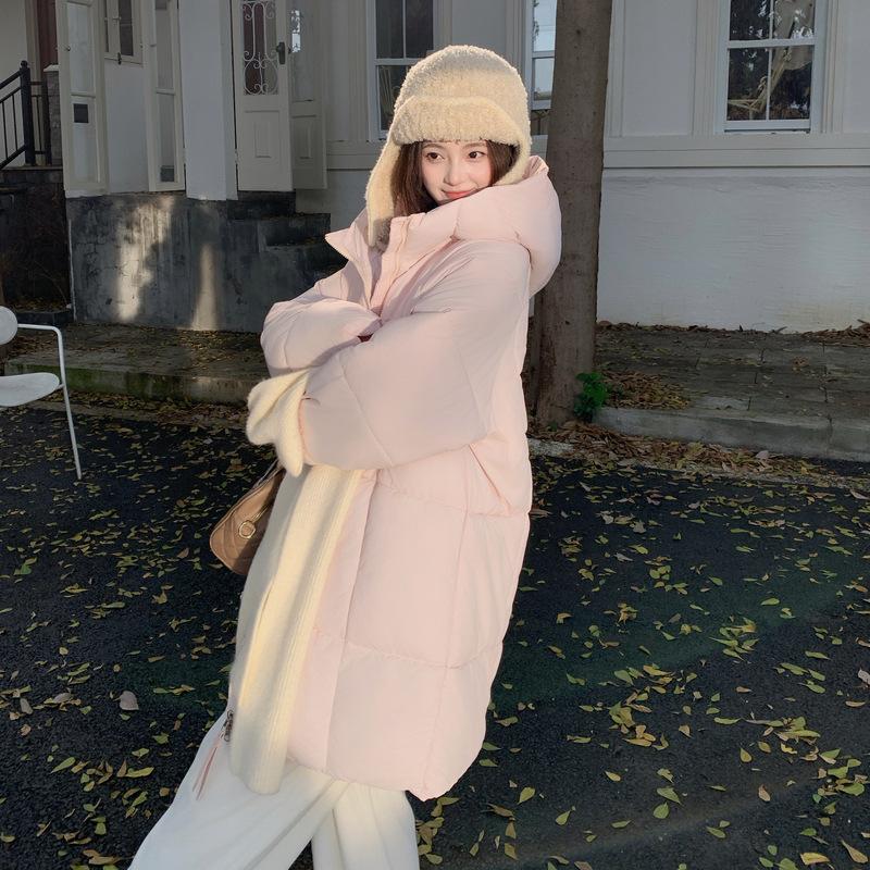 

Зимняя новая хлопковая одежда с капюшоном, модная, универсальная, простая, повседневная, толстая, как хлеб, женское пальто S розовый