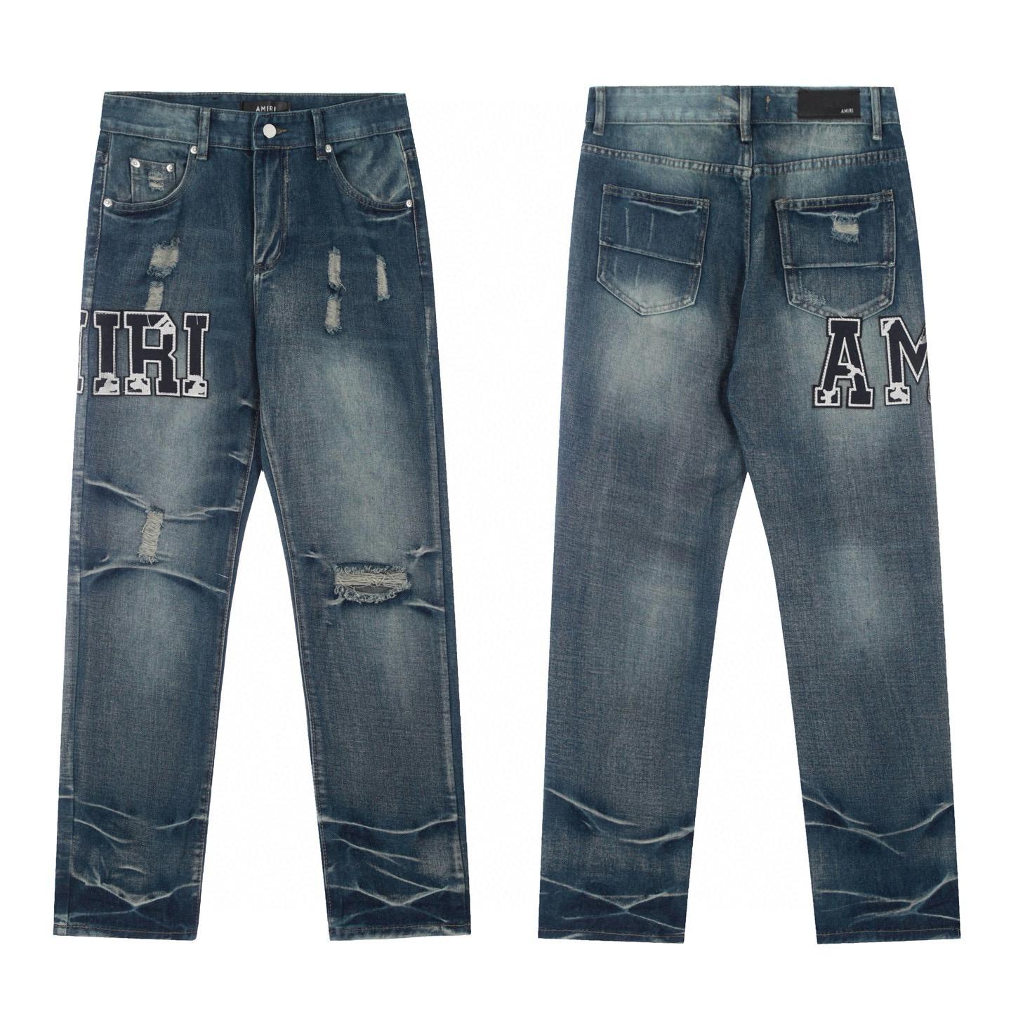 

M42 Amiri Men s and Women s American Style Trendy Jeans with Fabric Patches, Holes, Embroidery, Casual and Fashionable High Street Pants 32