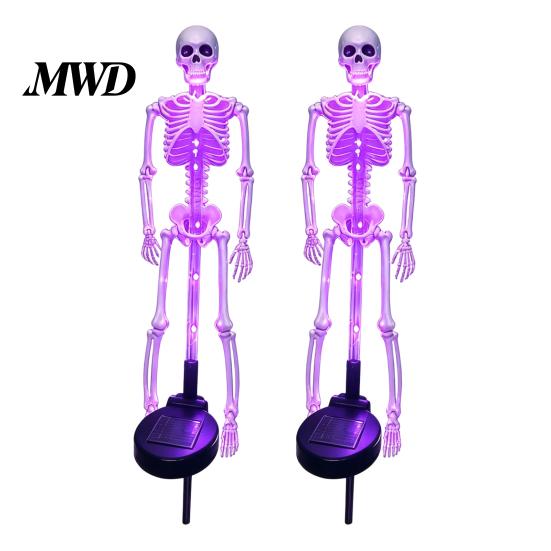 Wasserdichte Rasenpfähle Solar Skelett Gartenpfahl Licht, Halloween 3D Leuchtender Schädel Vorgarten Spukige Displays Dekoration mit LED, Außenlampe