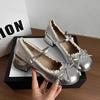 High-end bow temperament ballet small leather shoes women's new autumn lace edge heightening Mary Jane shoes tide