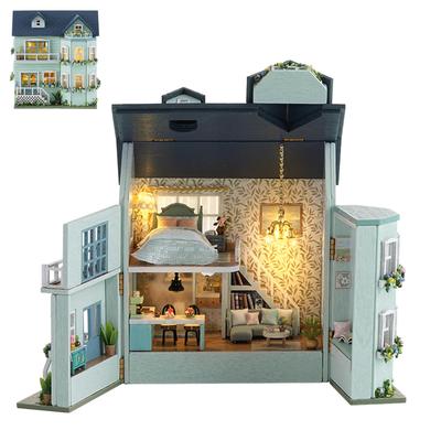 Spilay DIY Dollhouse Miniature Wooden Furniture Kit, Mini Handmade Dollhouse with LED Lights, 1:24 Scale Creative Woodcraft Craft Toy (D-005),