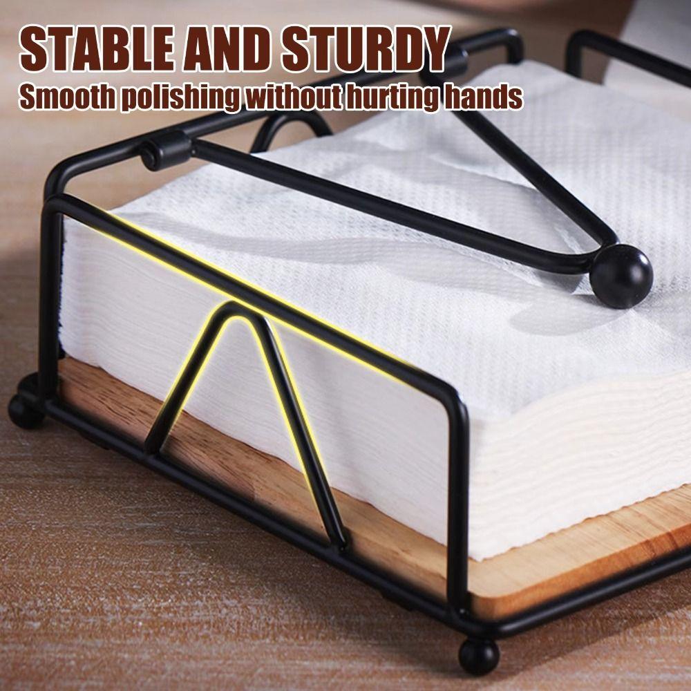 Wooden Base Flat Napkin Holder Metal Serviette Holder Reusable Tissue Organizer  Restaurant