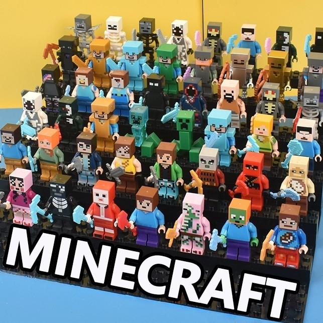 8pcs/lot Minecrafte Creeper Small Building Blocks EnderDragon DIY Steve Cube Skeleton Horse Figures Mini Building Block For Kids