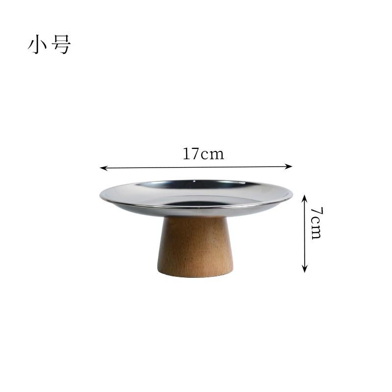 Nordic Style Metal Round Tray With Wooden Base Desktop Organizer Living Room Entryway Small Items Storage