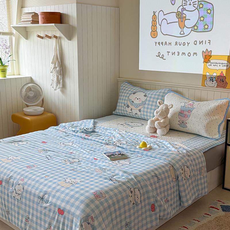 High-end Cartoon Ice Silk Summer Blanket for Bed Double Side Cool Feeling Silk Air Conditioning Quilt Lightweight Cooling Duvet