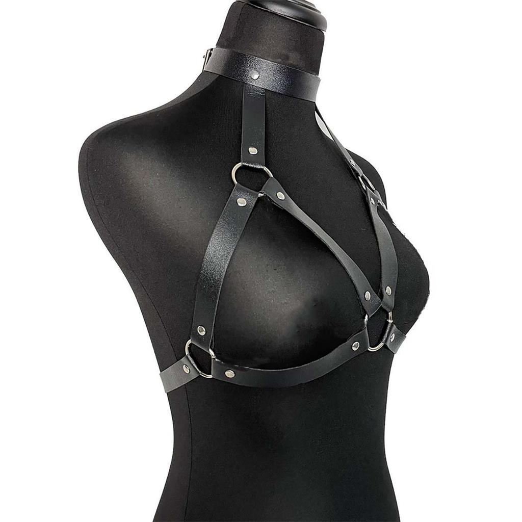 Damen Plus Size Gürtel, Punk Brustgeschirr für Damen, Modisches PU-Leder Käfig BH Geschirr, Rave Outfit Geschirr Gürtel.