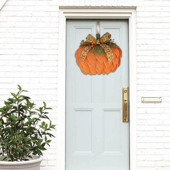 Wiejski wieniec dyniowy na drzwi wejściowe jesienna juta dyniowa girlanda z kokardami jagodami na jesień Halloween Boże Narodzenie Święto Dziękczynienia dekoracja domu werandy