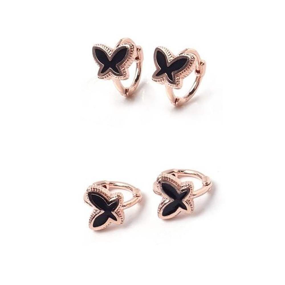 

Se068 Black Butterfly 925 Silver Rose Gold One-Touch Earrings