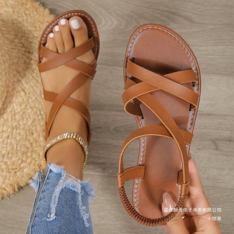Flat Sandals for Women, Round Toe Straight Buckle Strap, Plus Size Women's Shoes