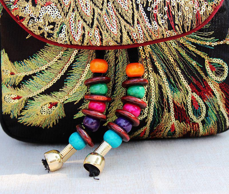 Ethnic Embroidered Women's Backpack with Sequins and Phoenix Peony Design