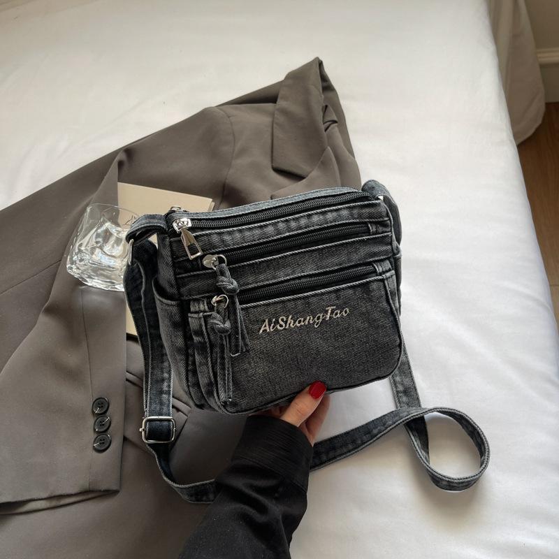 Denim Small Bag Women's Bag Multi-compartment Casual Fashion Simple Change Mobile Phone Bag Messenger Bag Fashion Shoulder Square