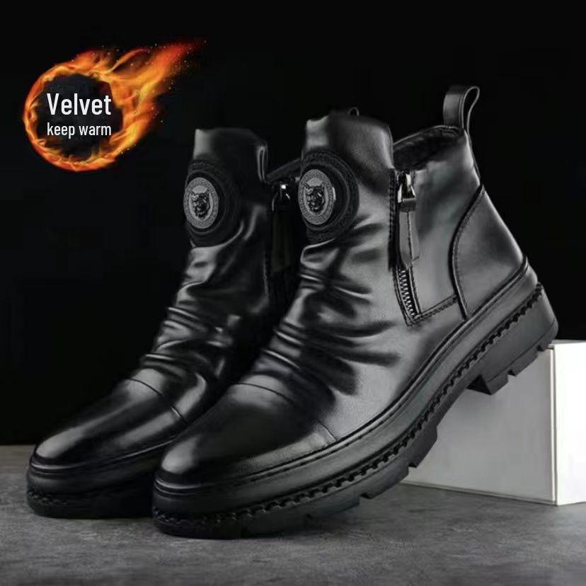 

Высокие мужские ботинки на молнии 2023 года осени - повседневные ботинки Martin в европейском и корейском стиле M8801, plus velvet, size 39 чёрный