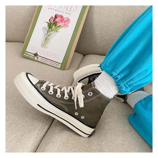 Frau Turnschuhe Schuhe Vulkanisieren Leinwand Casual Drei Mal Vulkanisieren Sommer High Top Walking Flats Frauen Lauf Sport