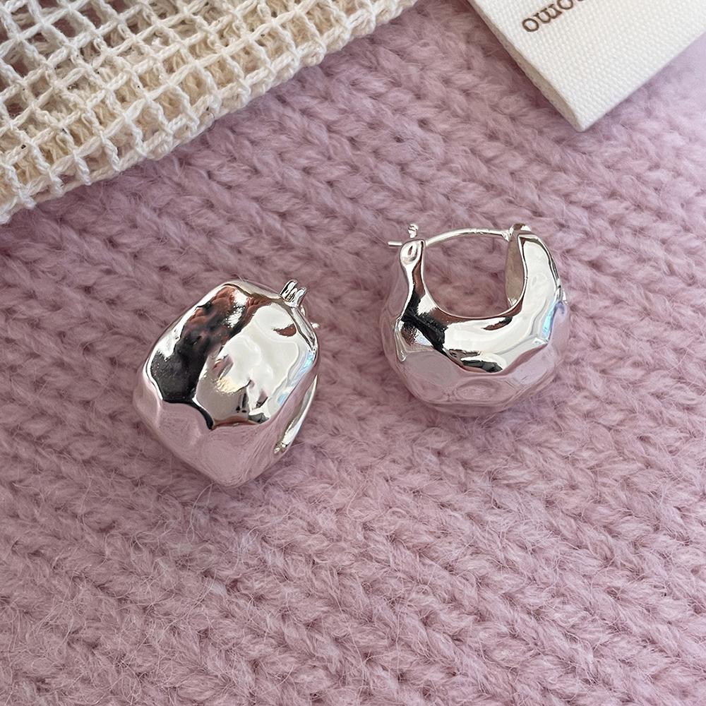 New 925 Silver Hoop Earrings Clip Matte Circle Geometric Punk For Women Girl Gift Jewelry